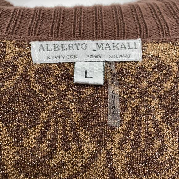 Alberto Makali Cardigan Sweater Button Front V Neck Patterned Brown Metallic L - Picture 6 of 6